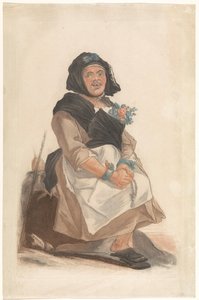 Als vrouw verkleed man met rozenkrans, zitten Basana (オブジェクトのタイトル) フィレンツェの大衆を楽しませる顔を合わせた人々のポートレート（シリーズタイトル）