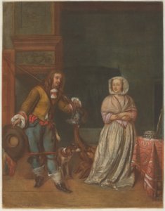 女性を訪ねるハンツマン 作： Carlo Lasinio after Gabriel Metsu