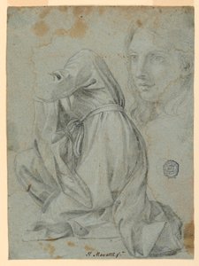 デッサン、習作：跪く女性の布若い女性の頭部 1650-1675 作： カルロ・マラッタ