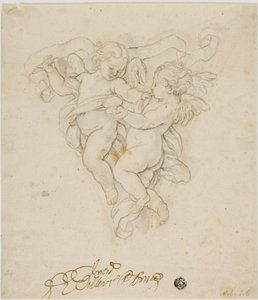 2 つの Putti を使用したスパンドレルの装飾 作： Carlo Maratti