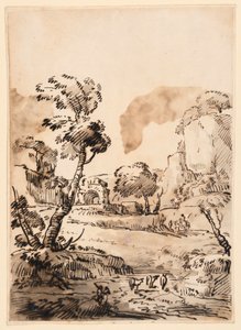 素描《牧歌的な風景》1760-1780年 作： カルロ・マルキオーニ
