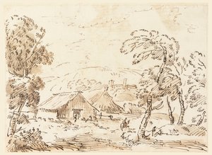 素描『山間の農民の住居と城』1762-1786年 作： カルロ・マルキオーニ