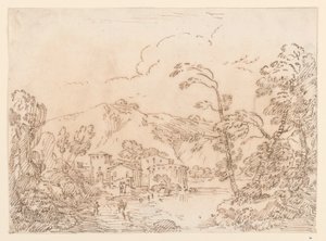 デッサン《山間の小川の村》1770-86年 作： カルロ・マルキオーニ