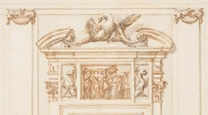 イタリア、ローマ、ヴィッラ・アルバーニの大ギャラリー、北門の設計図、1755-56年 作： カルロ・マルキオーニ