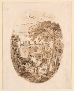 素描《騎手と橋のある風景》1750-1786年 作： カルロ・マルキオーニ