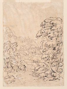 ドローイング、山間の町へ続く道、1750-86年 作： カルロ・マルキオーニ