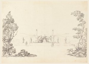 素描、公園の噴水のスケッチ、1740年 作： カルロ・マルキオーニ