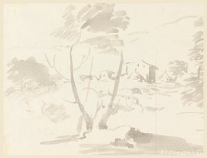 素描、風景の中の樹木のスケッチ、1760-1780年 作： カルロ・マルキオーニ