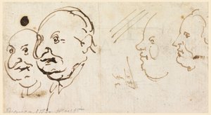 素描、風刺画による4人の頭のスケッチ、1725-75年 作： カルロ・マルキオーニ