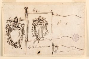 教皇ベネディクト14世の旗のためのスケッチ3点、1740-58年 作： カルロ・マルキオーニ