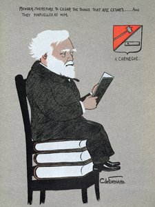 「Millionaires of America」のアンドリュー・カーネギー (1835-1919) のイラストの似顔絵 作： Carlo de Fornaro