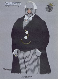ジョン・ピアポント・モーガン (1837-1913) の似顔絵、「アメリカの億万長者」より 作： Carlo de Fornaro