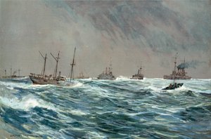 キューバの海岸沖の吹く平等な天候の中の合衆国戦争船 作： Carlton Theodore Chapman