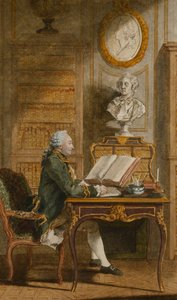 彼の図書館のムッシュ・ド・コルマンビル、彼の机での執筆、
