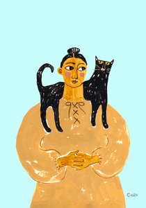 フォークアートの猫の相棒