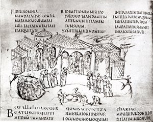 ユトレヒト詩篇からの詩篇を描いたさまざまなシーン、現在ユトレヒト大学図書館にあるランスのオリジナルのコピー（ペンとインク）