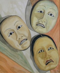 オリエンタルマスク（ペンとインク、紙のトイレ） 作： Carolyn Hubbard Ford