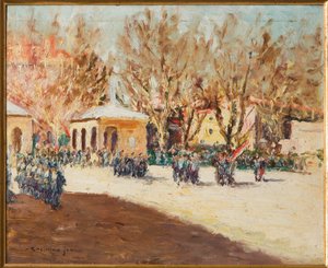 Militar Procession (ボール紙に油彩) 作： Casimiro Jodi