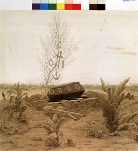 「墓のふち」 墓の底に降ろされようとしている棺。 カスパー・ダーヴィト・フリードリッヒ (1774-1840) によるペン画、1830 年頃、モスクワのプーシキン美術館 作： Caspar David Friedrich