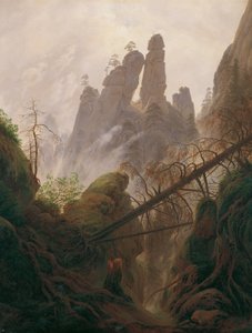 エルベ砂岩山脈の岩の風景 作： Caspar David Friedrich