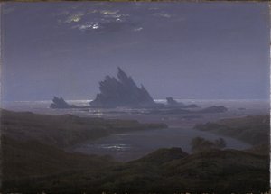 海のビーチの岩礁 作： Caspar David Friedrich