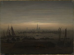 月明かりのグライフスヴァルト 作： Caspar David Friedrich