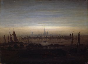 月明かりの下でグライフスヴァルト 作： Caspar David Friedrich