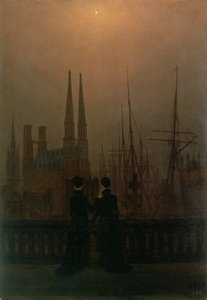夜の港（姉妹）、c.1818-20 作： Caspar David Friedrich