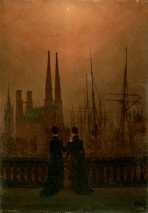 夜の姉妹港、1818年から1820年。 作： Caspar David Friedrich
