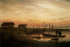 夕方の光の中での海岸の風景 作： Caspar David Friedrich