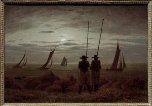 漁師とビーチで月の夜 作： Caspar David Friedrich