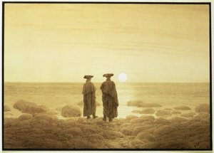 ムーンライズ、1835-7（鉛筆でセピアウォッシュ） 作： Caspar David Friedrich