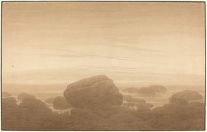 誰もいない岸辺の月の出 作： Caspar David Friedrich