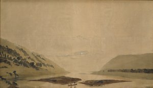 朝の川のある山岳風景、183035（透明な紙にトイレと気温）（265365とペア） 作： Caspar David Friedrich
