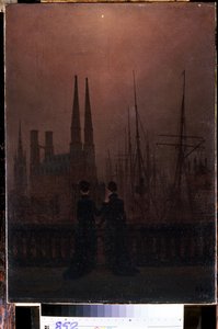 「「港または姉妹の夜」」（港の夜（姉妹））カスパー・ダーヴィト・フリードリッヒ（1774-1840）による絵画（1818-1820）Dim. 74x52 cmエルミタージュ美術館、サンクトペテルブルク 作： Caspar David Friedrich