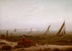 ルゲンの浜辺の女 作： Caspar David Friedrich