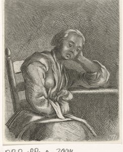 テーブルで眠っている女の子 作： Caspar Jacobsz. Philips