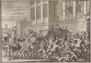 オリバレス伯爵の馬車でのマドリッドへの攻撃、ガスパール・デ・グスマン、1643年 作： Caspar Luyken (attributed to)