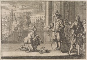 1641年、ルイ13世の前で跪くロレーヌ公シャルル4世 作： Caspar Luyken (attributed to)