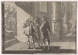 教会で 2 人の貴族と話しているマサニエッロ、1647 年
