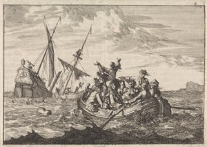 エジンバラに向かう途中のヨーク公の難破船、1683年 作： Caspar Luyken