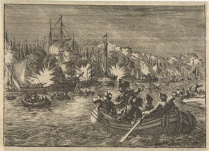 1631年、スヘルデのスペイン艦隊がオランダ人に捕らえられて燃やされた 作： Caspar Luyken