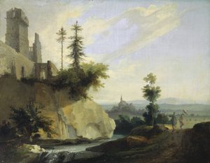 城の廃墟のある風景の構成、c.1774-77 作： Caspar Wolf