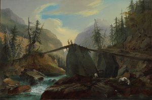 1774 年、グシュタイク近くのリュッツィネ川に架かる木製の歩道橋。