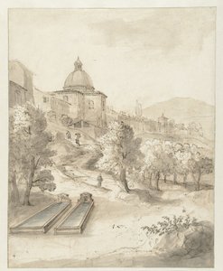 丘の上の街のあるイタリアの風景 作： Caspar van Wittel