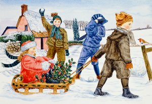 雪の中で遊ぶ子供たち（トイレ） 作： Catherine Bradbury