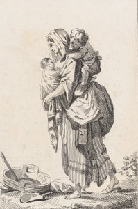 2 人の子供を持つ農民の女性、カリフォルニア州。 1758年。 作： Catherine Francoise Beauvarlet