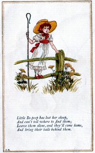 「リトル・ボー・ピープは羊を失った」のイラスト、ケイト・グリーナウェイ 作： Catherine Greenaway