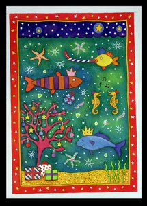 Fishy Christmas、1997年（紙にトイレとパステル） 作： Cathy Baxter