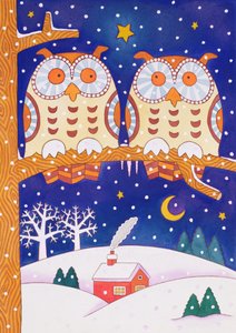 枝に2つのフクロウ（トイレ） 作： Cathy Baxter